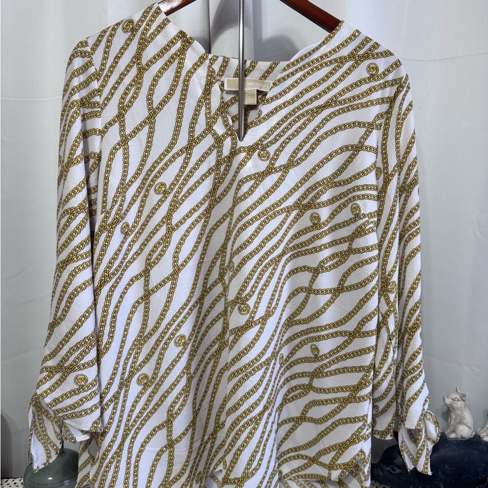 Michael Kors White Top with Gold Chain Print